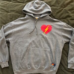 Aviator Nation Bolt Heart Pullover Relaxed Hoodie in Heather Grey - Size Small